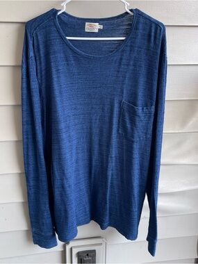 Faherty Shirt Mens Cotton Long Sleeve Size XL Blue Pocket Tee Casual
